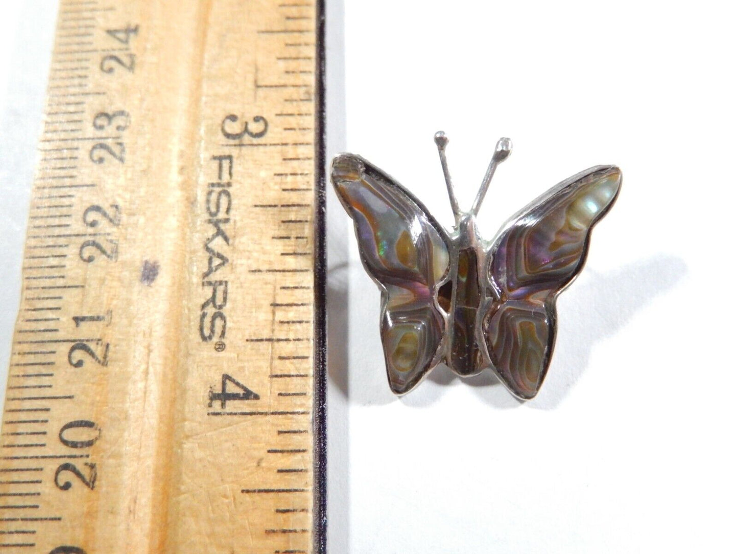 *VINTAGE*  Sterling Silver MEXICO Butterfly Abalone Shell Pendant w/ 18" SSchain
