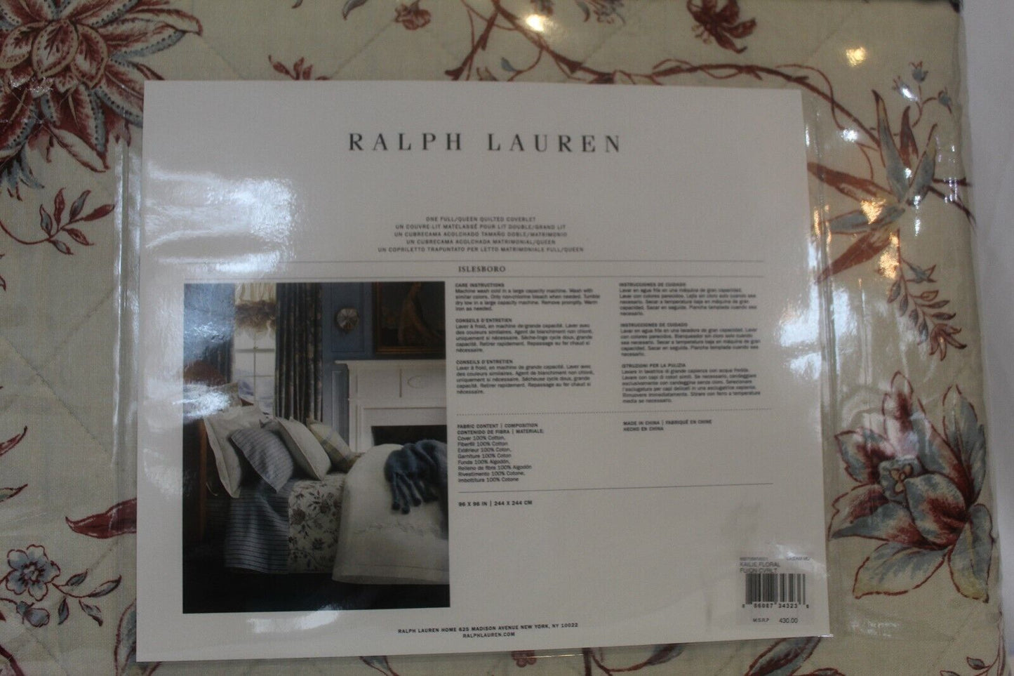 **NWT* $430. Ralph Lauren Islesboro Kailie Floral Full/Queen  Quilted Coverlet