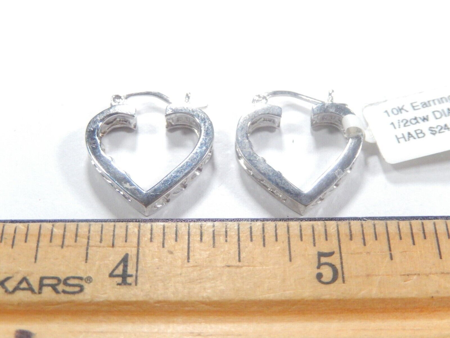 10K White Gold 1/2 CT Natural Diamond Heart Love Hoop Earrings