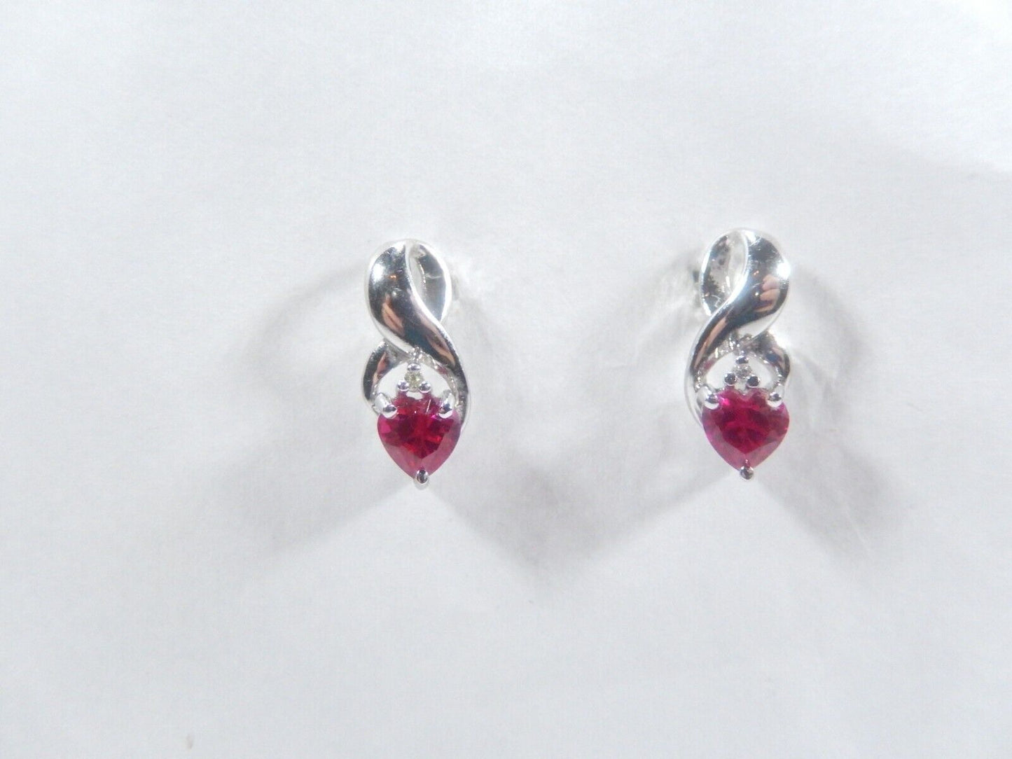 10k White Gold Lab-Created Ruby and Diamond Earrings