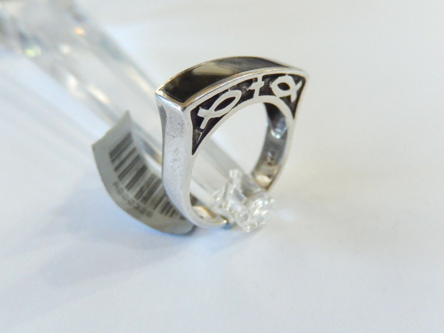 *VINTAGE*  Black Onyx Sterling Silver Ichthus Christian Fish Ring Sz 8