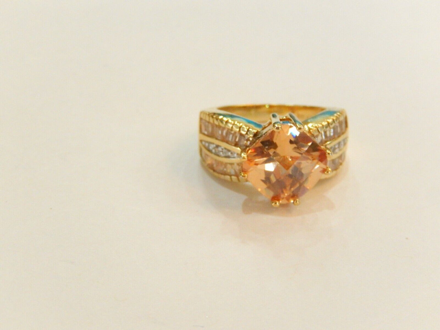 14K Gold Vermeil Sterling 5.00 CT Madeira Citrine & CZ Solitaire Ring Size 5.5
