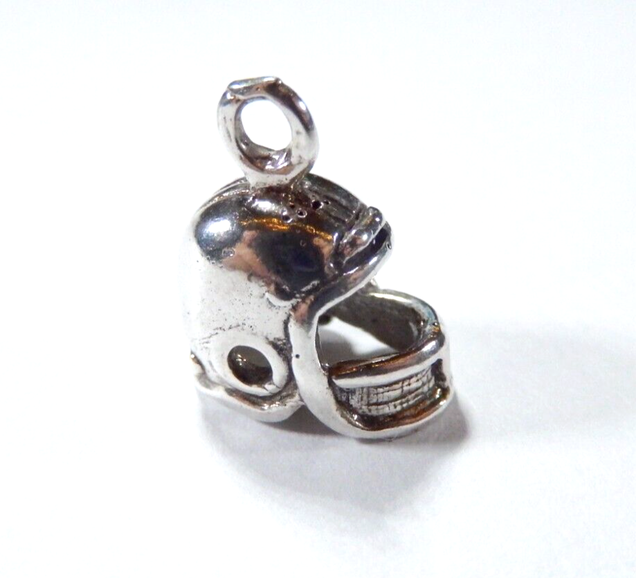 3D STERLING SILVER FOOTBALL PLAYER'S HELMET CHARM/PENDANT INCLUDING LOOP