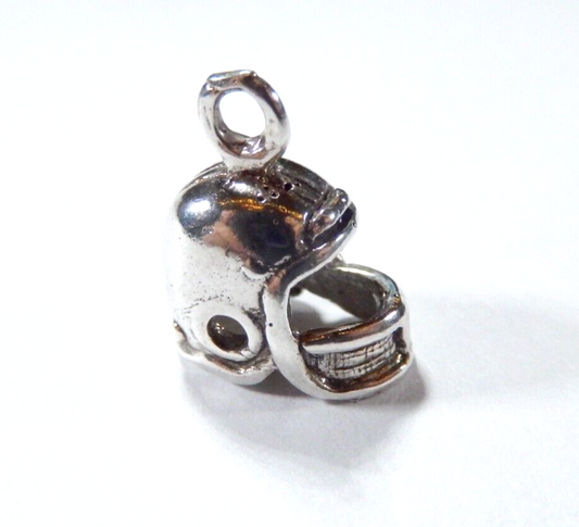 3D STERLING SILVER FOOTBALL PLAYER'S HELMET CHARM/PENDANT INCLUDING LOOP