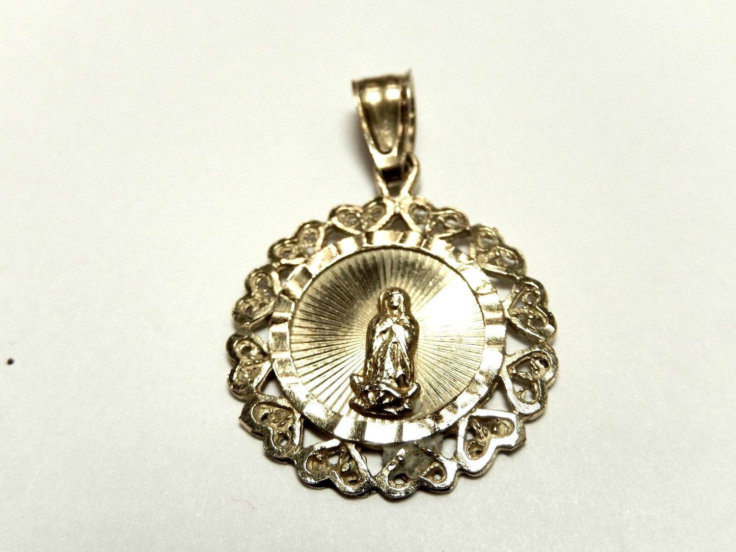14K SolidYellow Gold St Mary  Pendant 25mm