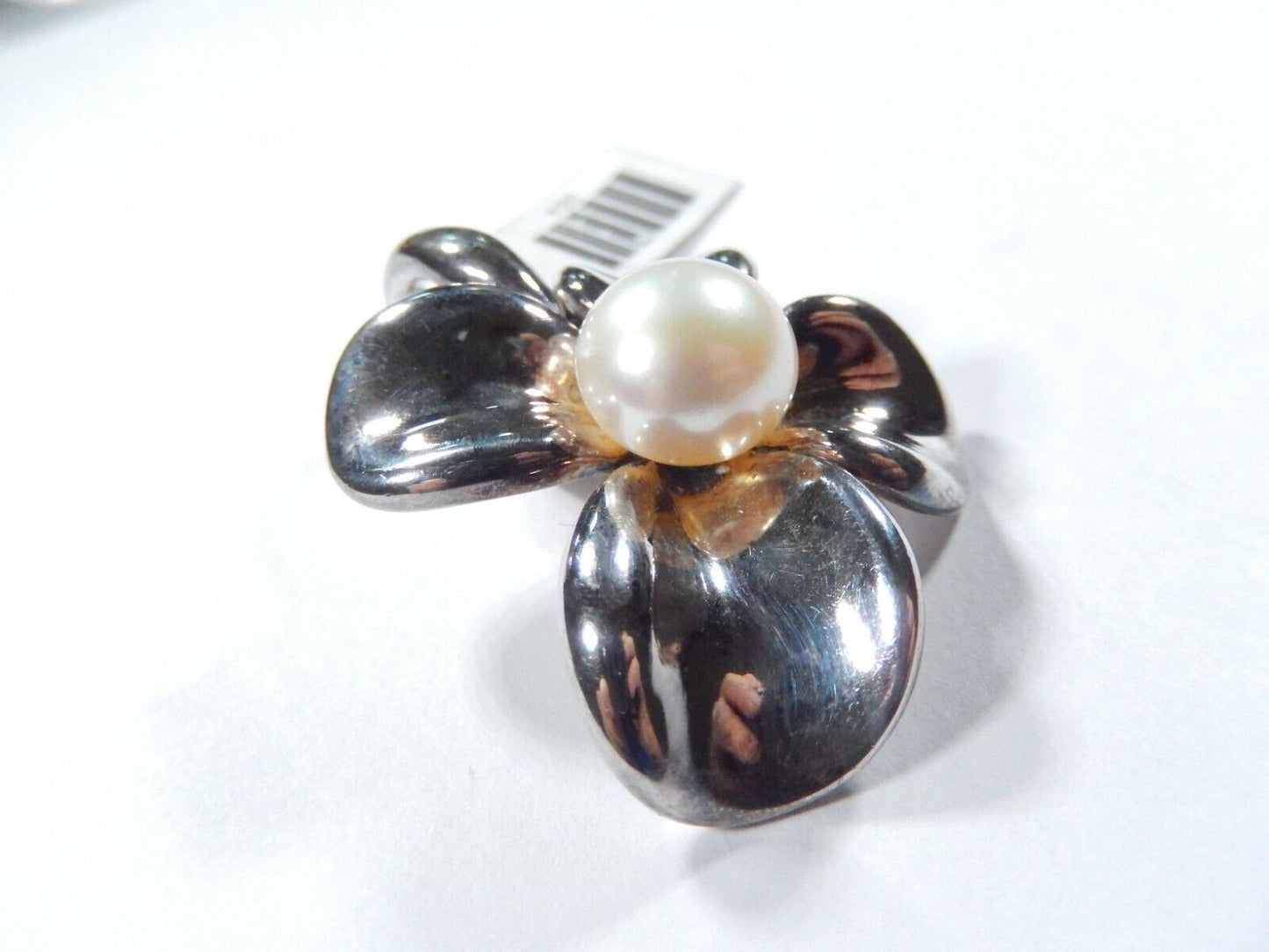 Ann King Sterling Silver Orchid Flower Freshwater Button Pearl  Pendant