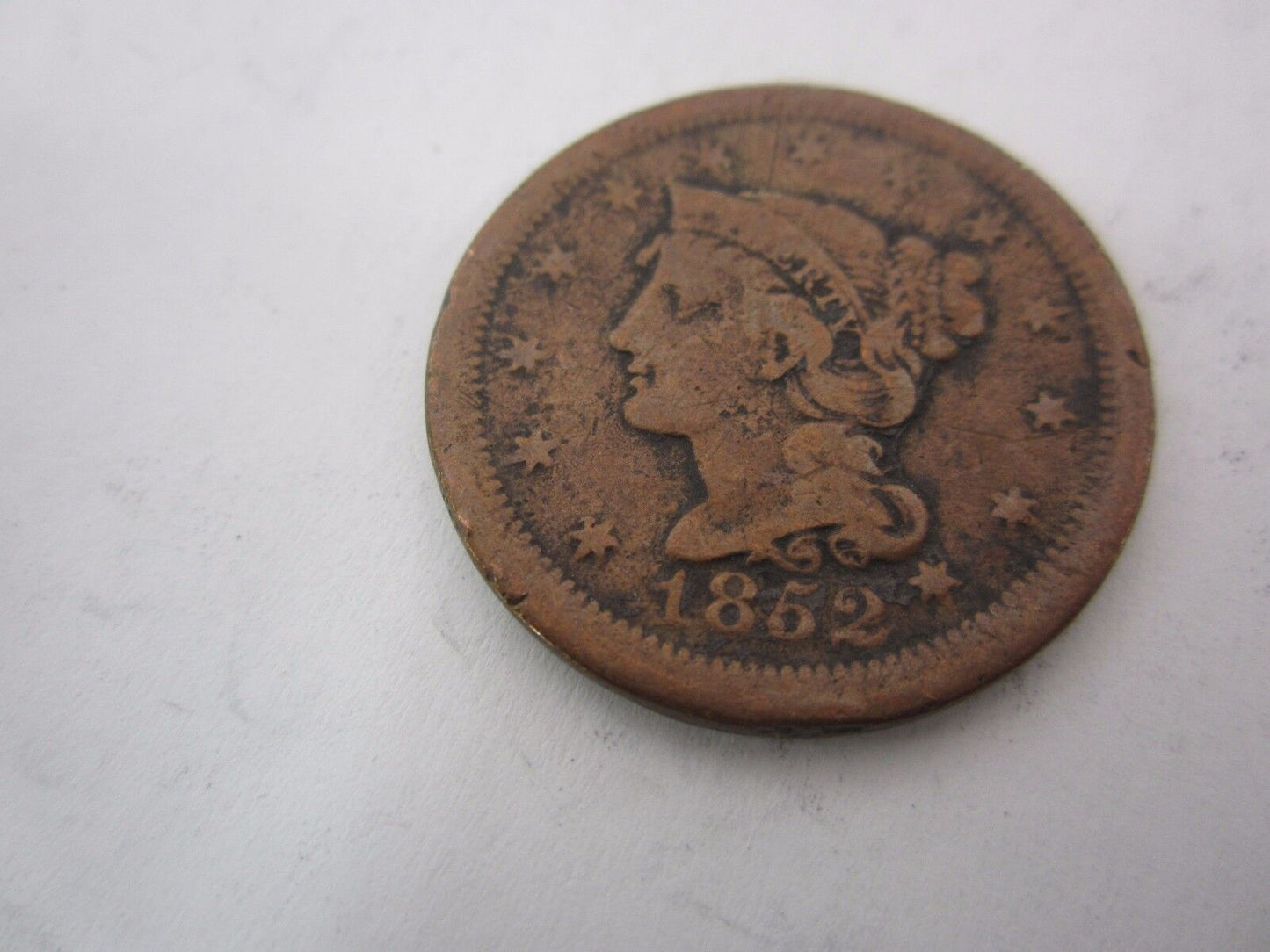 1852 Large Cent Braided Hair Early American Copper Collectible Coin