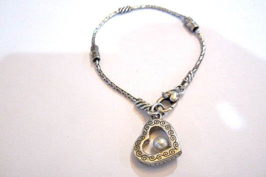 *VERY NICE* BRIGHTON SORORITY Heart Pearl Silver BRACELET