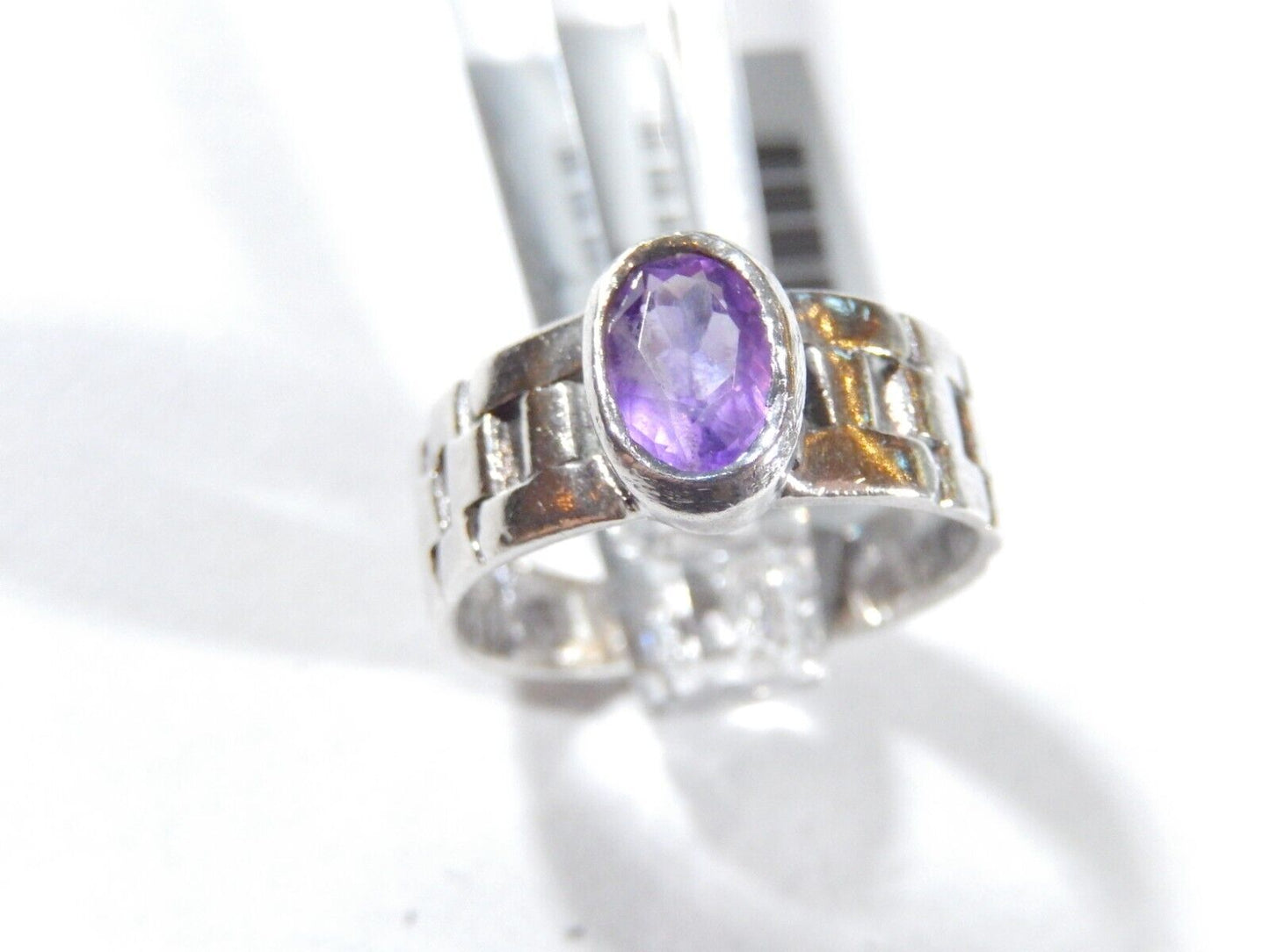 * VINTAGE*  SOUTHWESTERN STERLING SILVER  OVAL FACETED AMETHYST RING SIZE 5.5