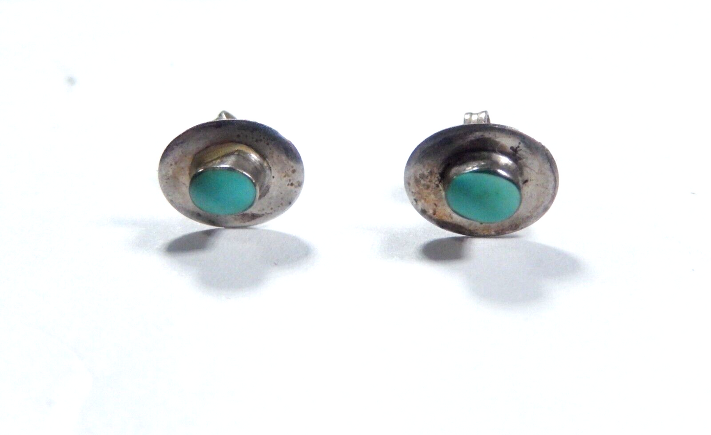 *VINTAGE*  Native American Handmade Turquoise Ear Studs 9mm x 7mm