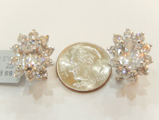 *NWT**  Sterling Silver Oval Victorian 6.00 CT CZ French Clip Earrings  Rhodium