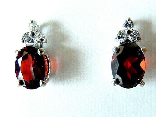 *NWT* 14K White Gold 2.5CT Oval Garnet & 1/5Ct Diamond Stud Earrings 1/2" x 1/4"