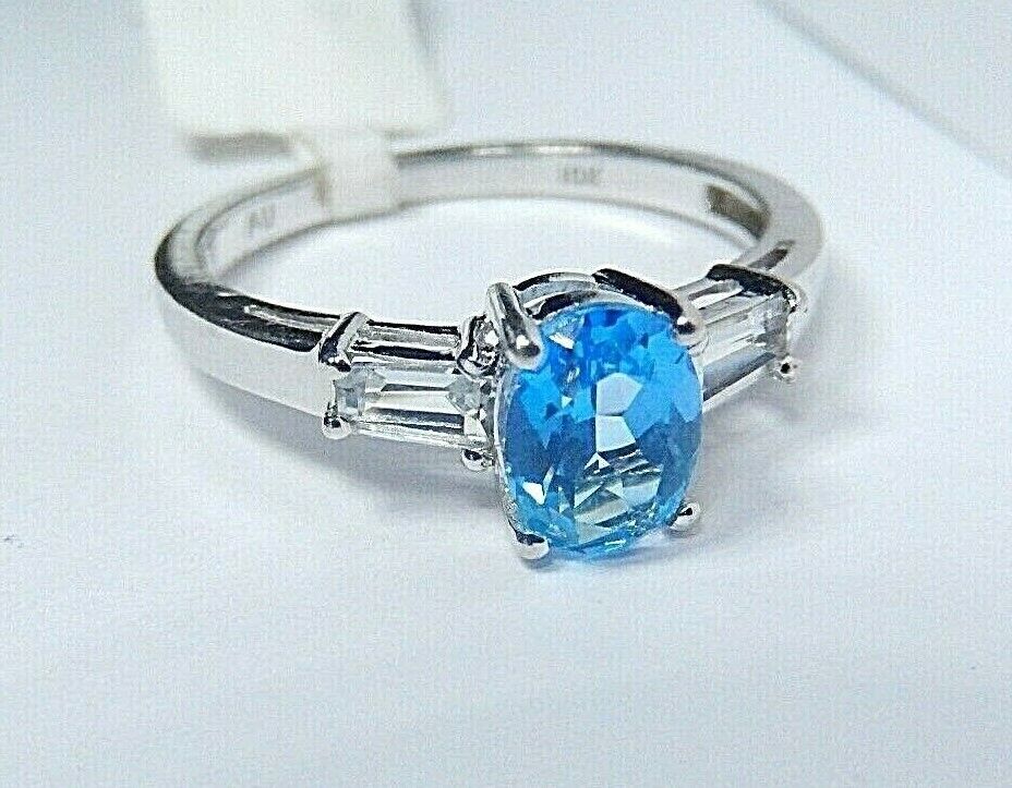 10K WHITE GOLD  LONDON BLUE & WHITE TOPAZ RING SIZE 7.25