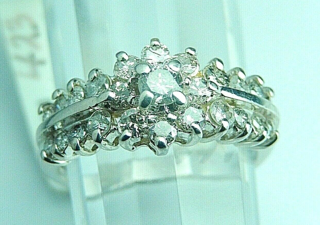 14K White Gold 1CT Natural Diamond Halo Engagement Wedding Bridal Ring Sz 7.25