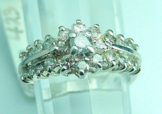 14K White Gold 1CT Natural Diamond Halo Engagement Wedding Bridal Ring Sz 7.25