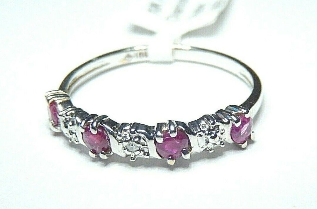 *NWT* 10k White Gold  Ruby And Diamond Band Ring Size 6.25