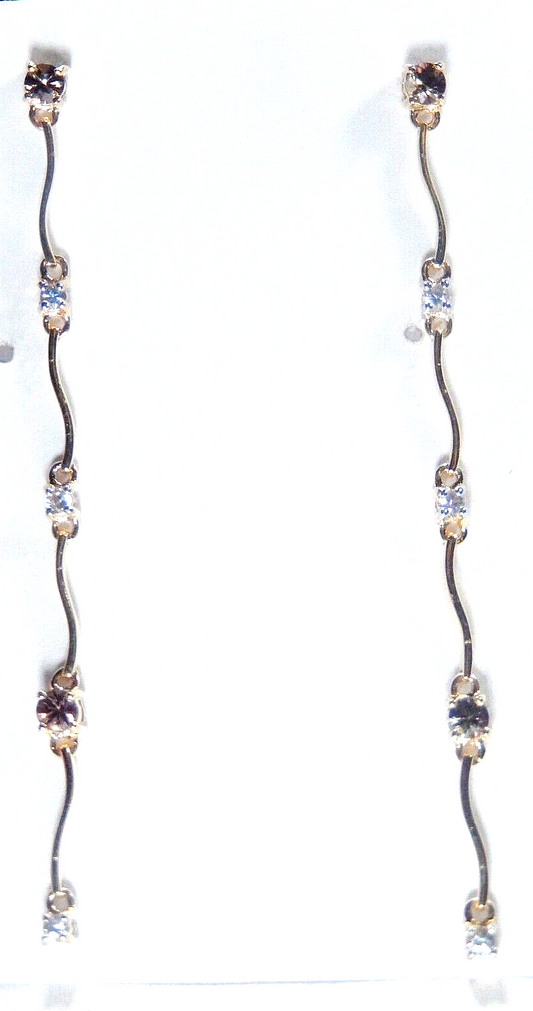 *VINTAGE*  14K Yellow Gold  2.5" Long Dangle Amethyst & Diamond Post Earrings