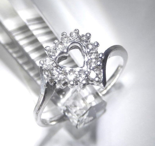 Natural Diamond Heart Cluster Wedding  or Right HandRing 10K White Gold Sz 7