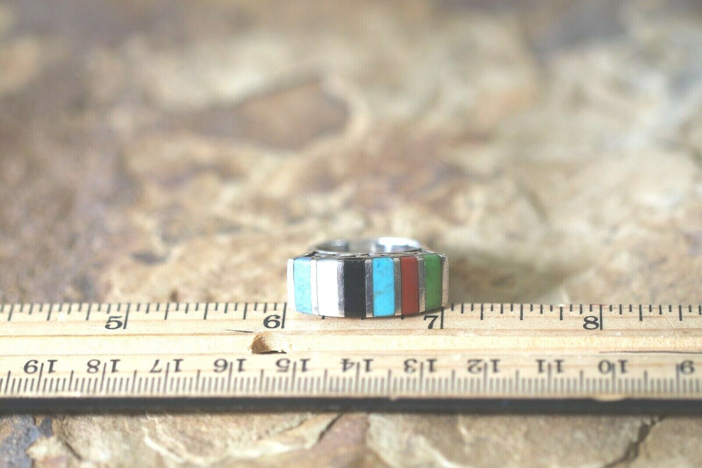 *VINTAGE* Native American Sterling Silver Multi-Color Stone Ring Size 6.25