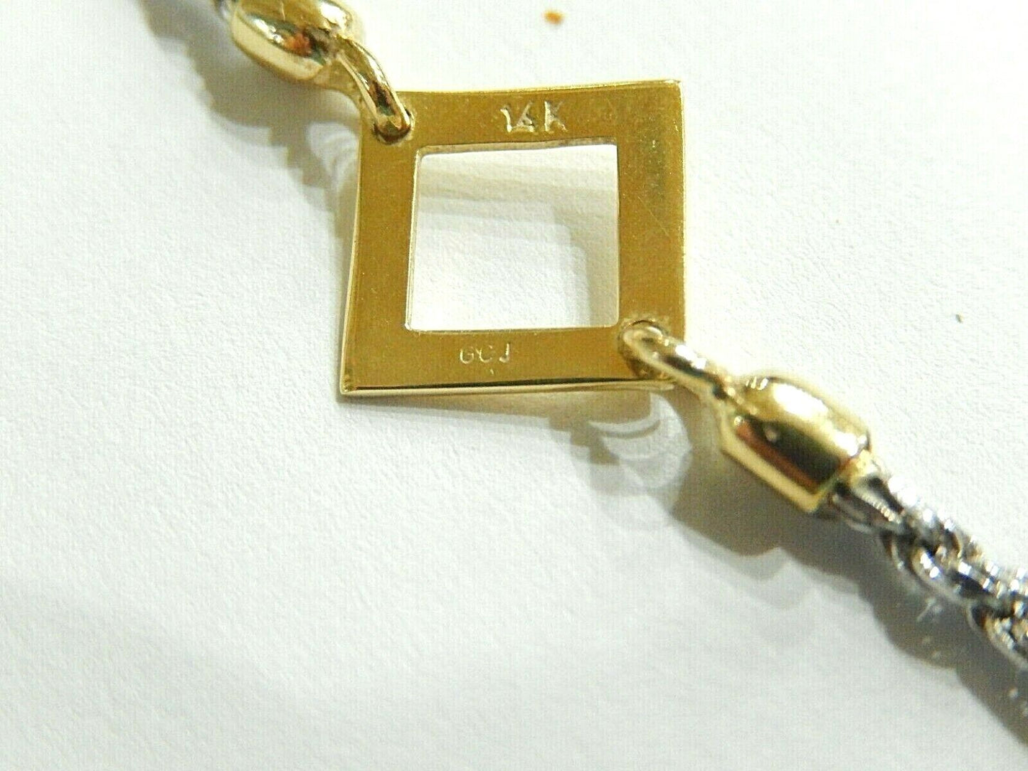 *NWT* 14k Two-Tone Yellow and White Gold Modern Design 2mm  Motif Necklace 16"