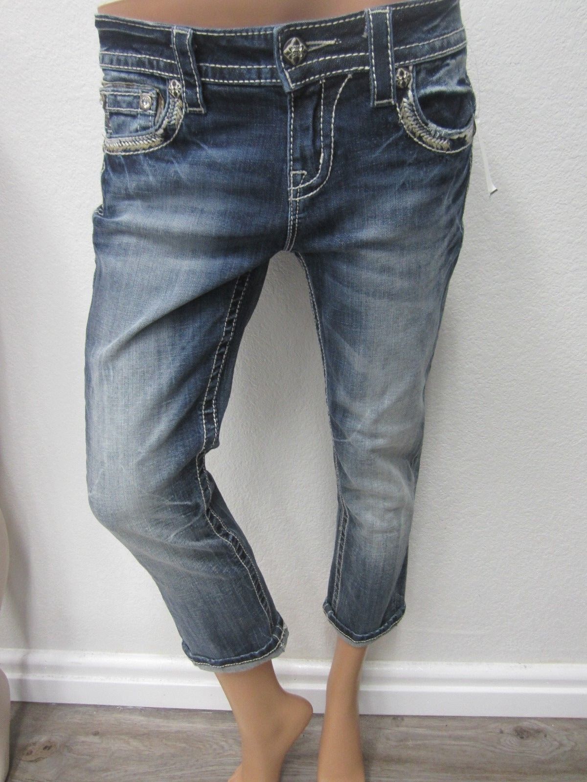 NWT  MISS ME EMBELLISHED Standard Cropped Jeans ME8518C3 sz 26 X 23
