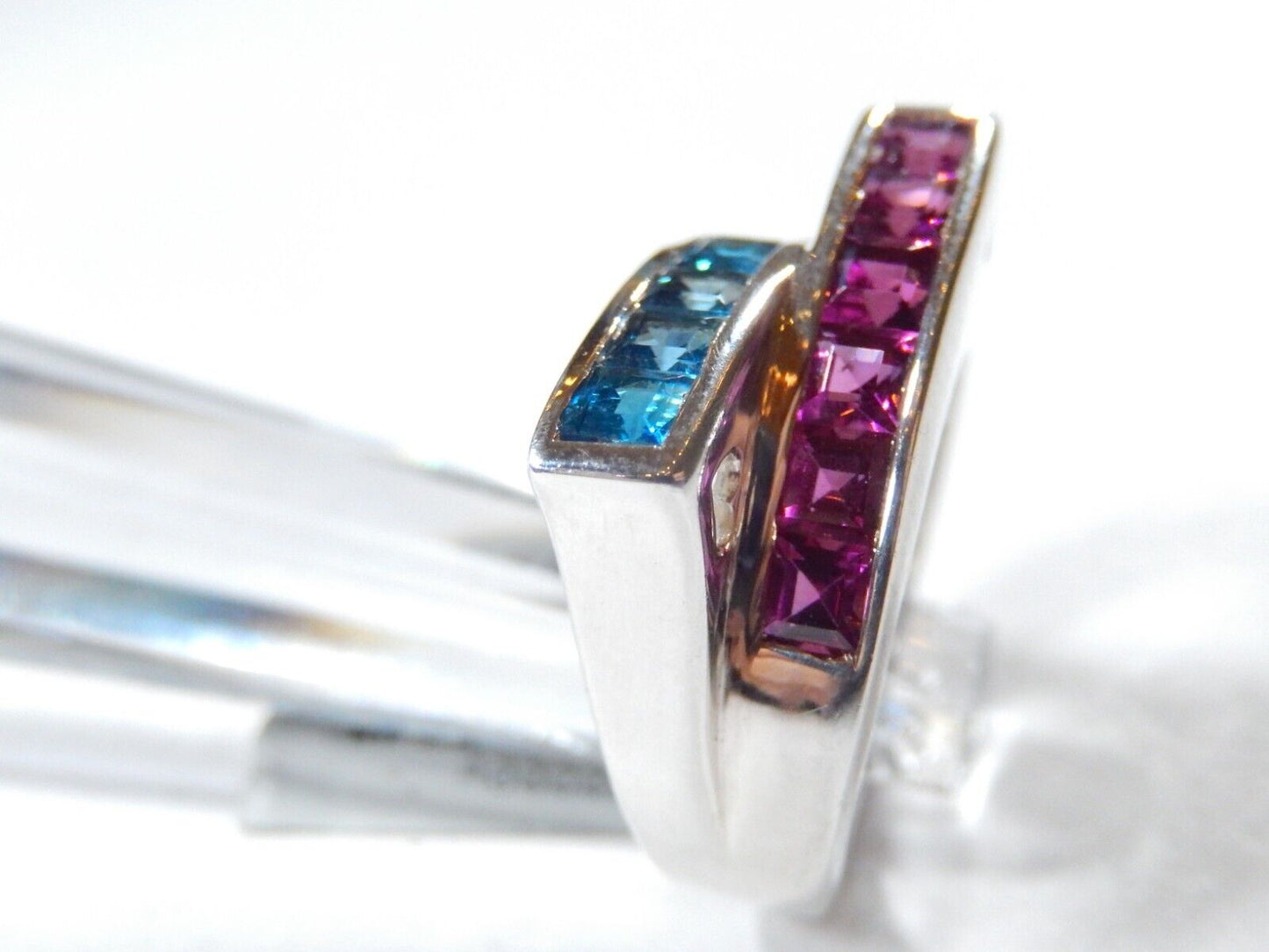 *VINTAGE*  Sterling Silver  1.50 CT Blue Topaz & Amethyst Two Row Band Ring Sz 6