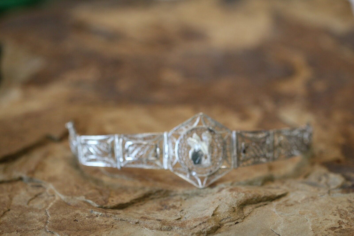 *VINTAGE*  EGYPTIAN Sterling Silver Detailed Filigree  Bracelet  7"