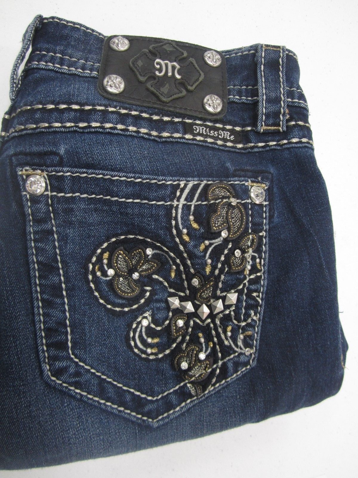NEAR MINT Miss Me Distressed Signature Rise Skinny Jeans Dark  JP5576S2 Sz 28x32