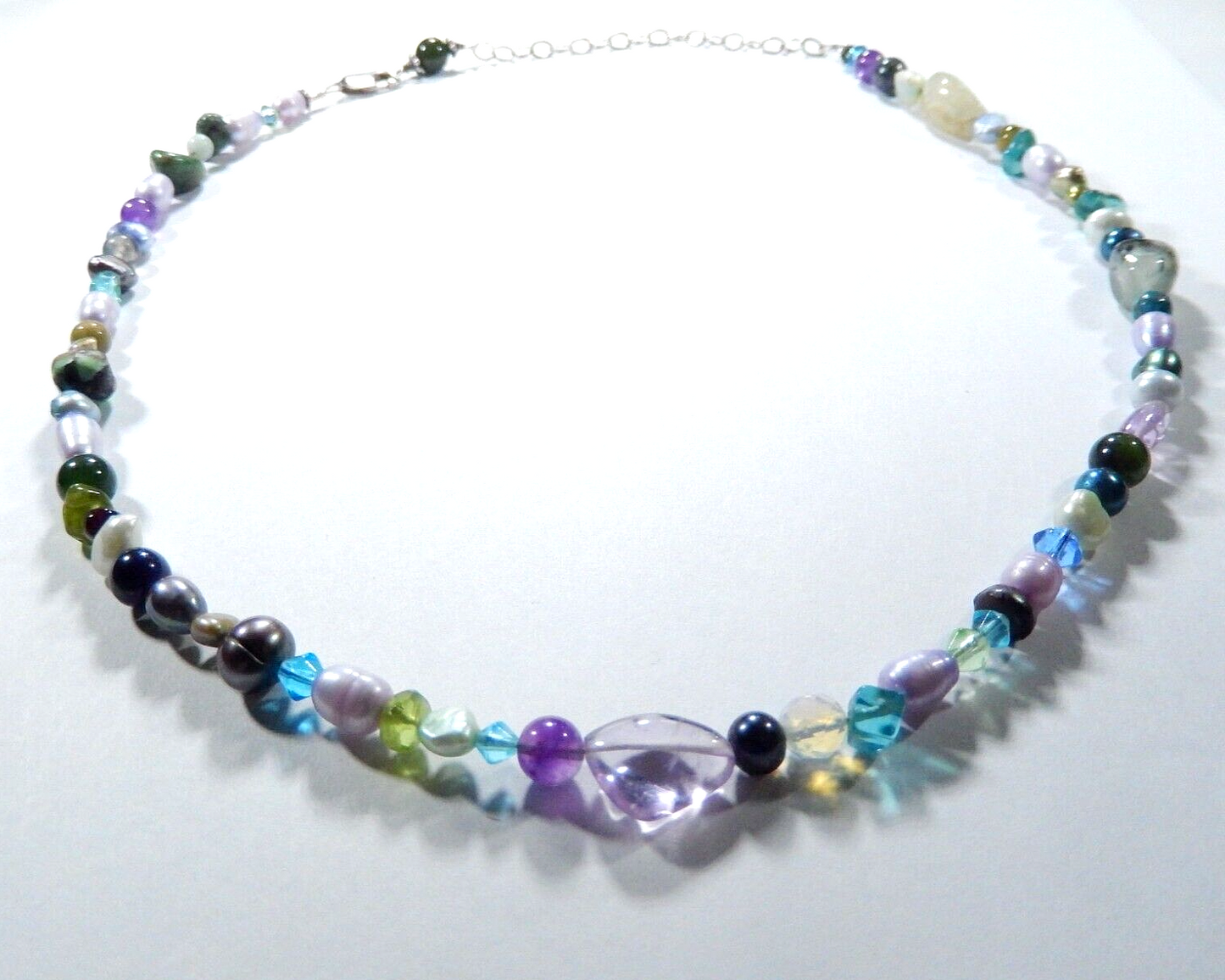 Sterling Silver Multi Colored Pearl Beaded Necklace 19"