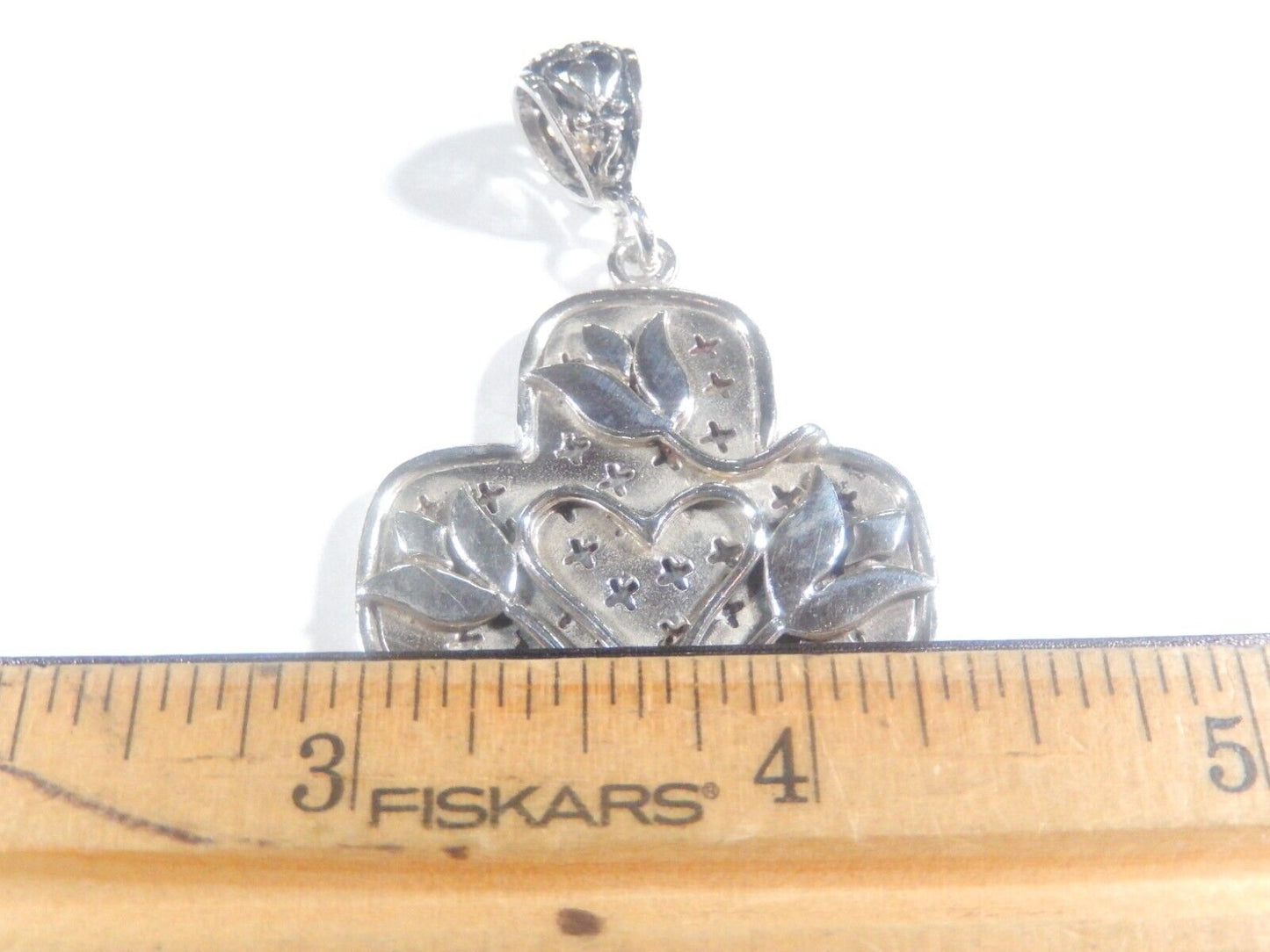 *VINTAGE* Sterling Silver HEAVY  LARGE  HEART &  FLOWER  CROSS PENDANT-22.5 gms