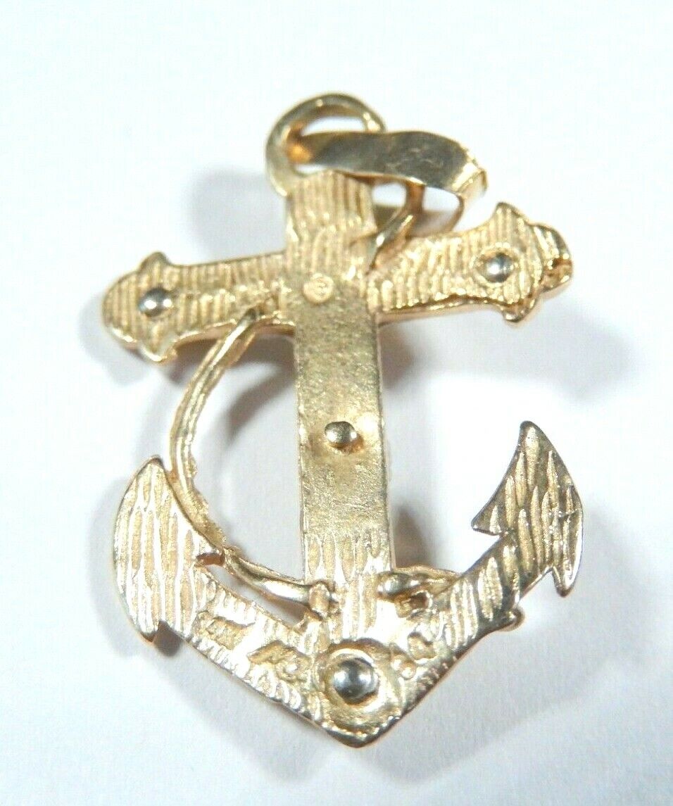 14k Real Yellow Gold Religion Jesus Christ Crucifix Mariner Anchor Pendant