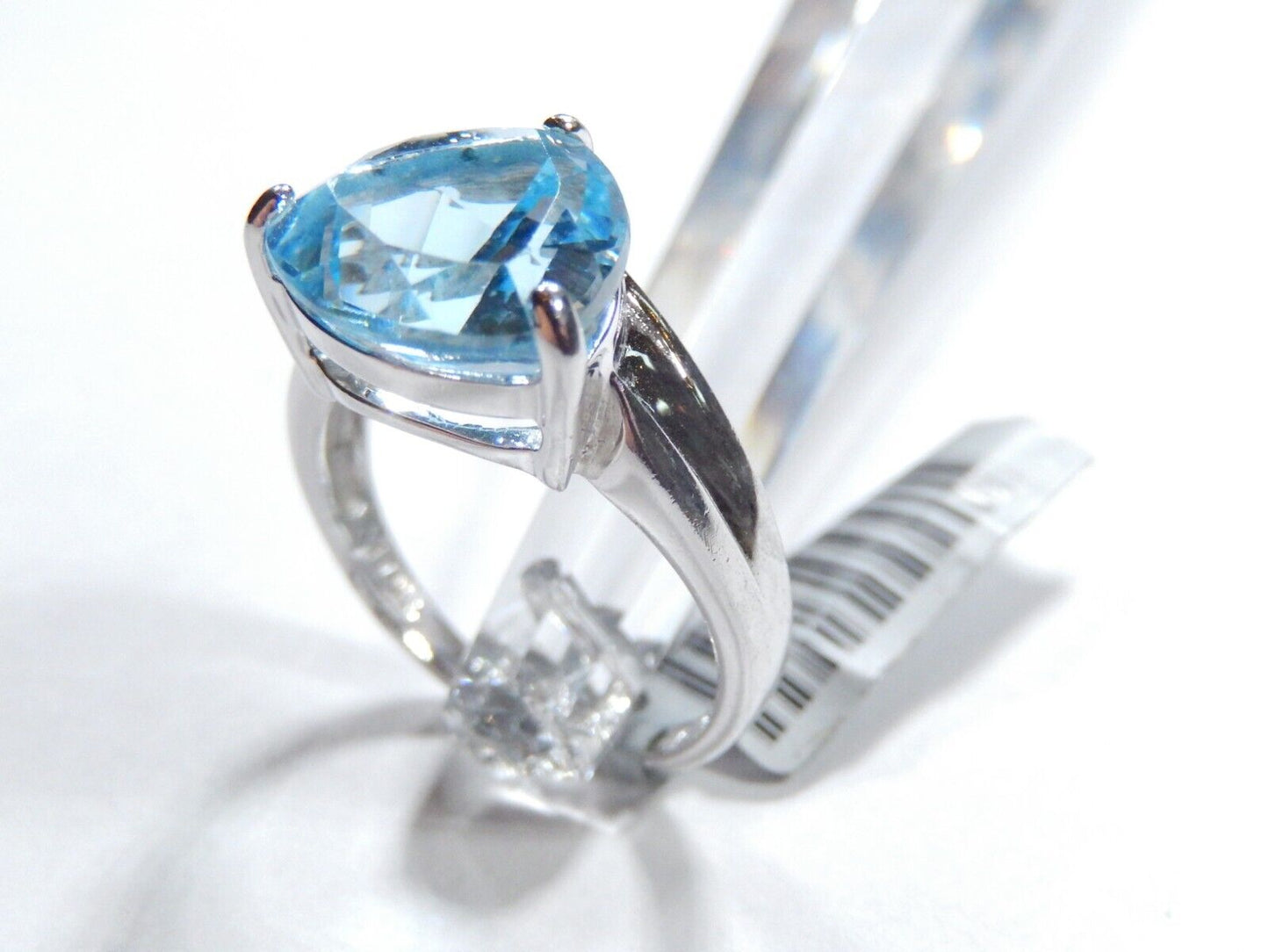 6.00 CT Trillion Cut Swiss Blue Topaz Ring Sterling Silver Sz 8