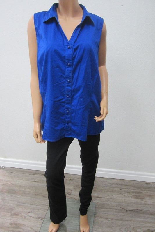 Lane Bryant Womens Blue Plus Sized Button Down Cotton/Spandex Blouse Size 26