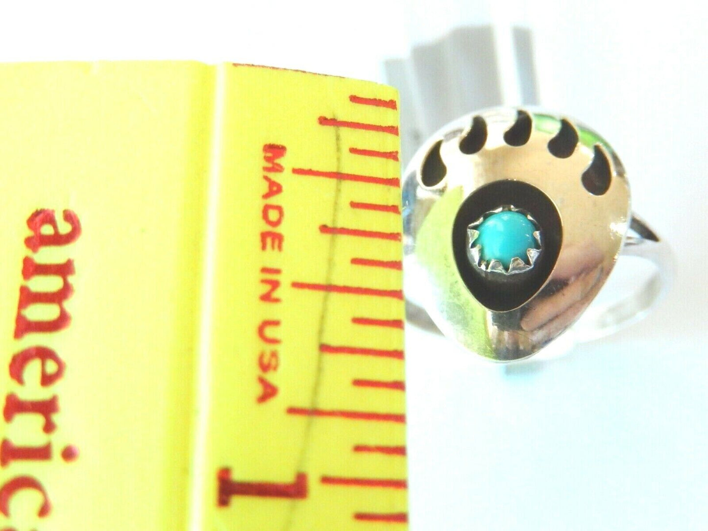 *VINTAGE*  Native Amer. Sterling Silver Turquoise Bear Claw Design Ring Sz 7.75