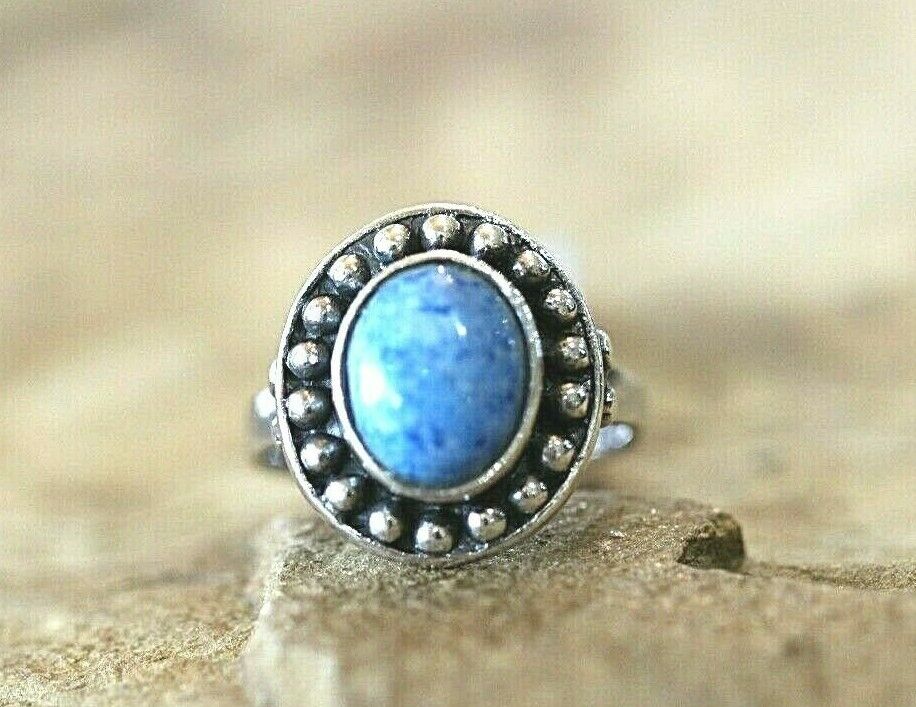 *VINTAGE*  Native American DENIM LAPIS Sterling Silver Ring Size 8.75