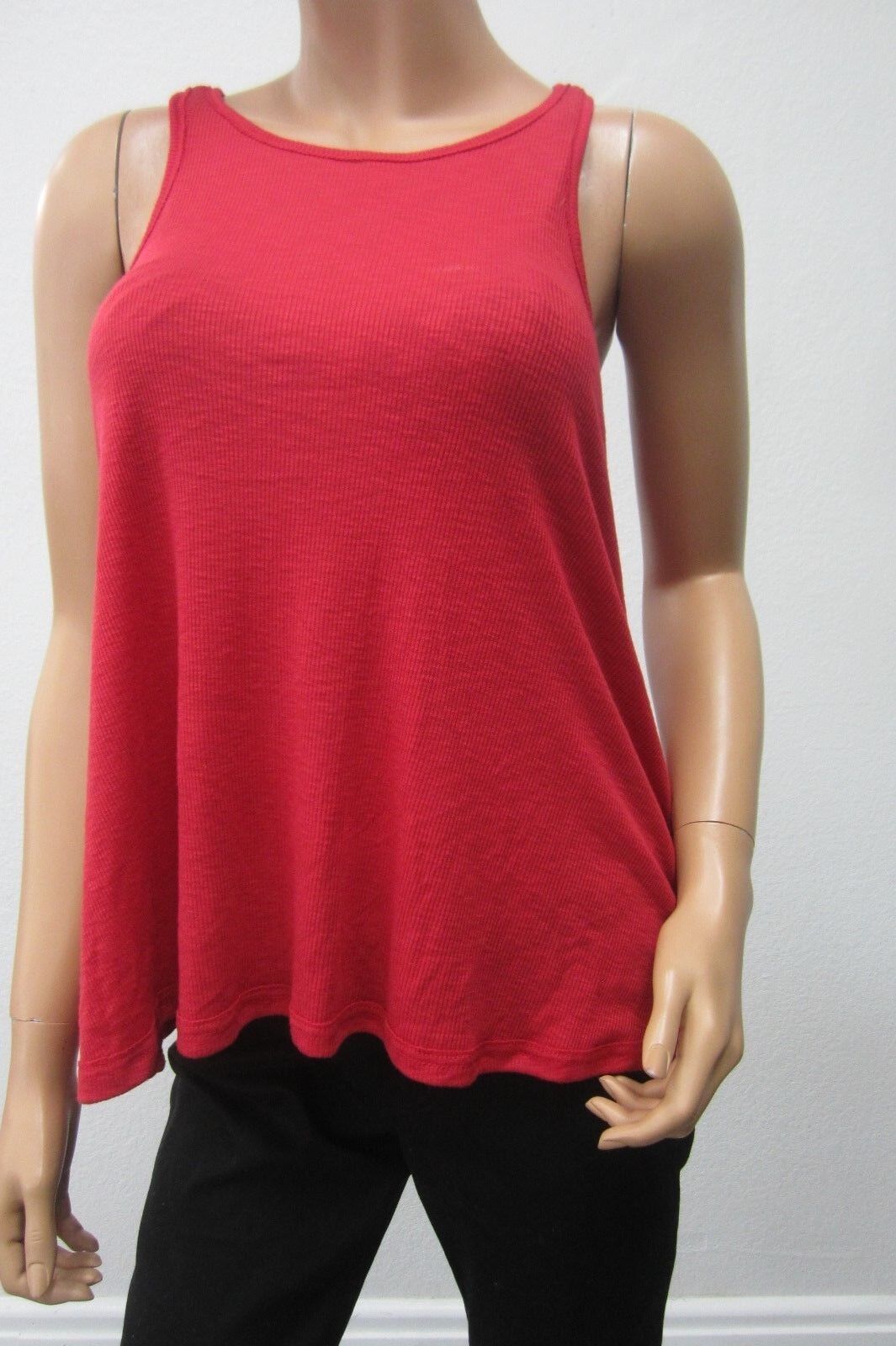NEW-Free People Womens Tank Top Ribbed Red Sexy Fit Bohemian Cotton Blend Sz S/P