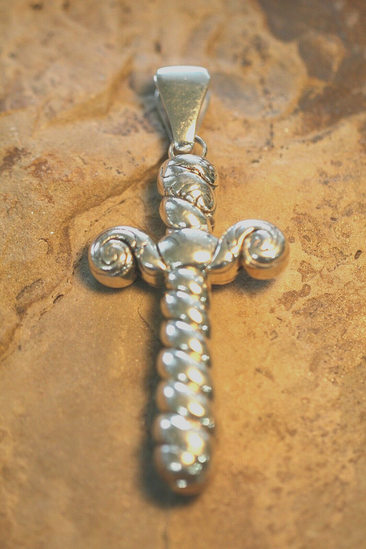 *VINTAGE* HUGE 3 3/4" 925 Sterling Silver Hollow Twisted Religious Cross Pendant