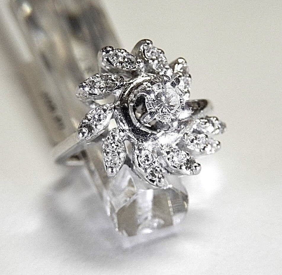 14K White Gold .50CT Natural VS Diamond Engagement Halo Swirl  Ring Size 4