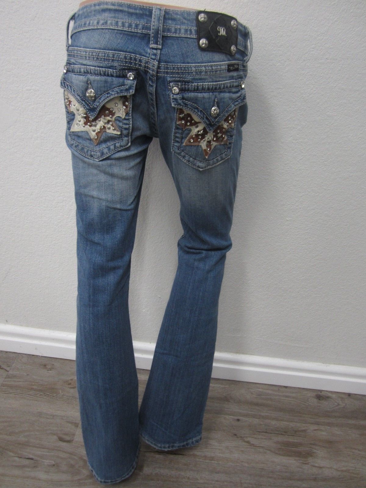 MINT Miss Me Jeans Womens Boot Cut Cowhide Med Wash Blue JW6064B2 Size 26x33