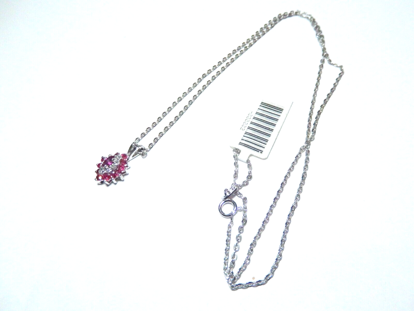 10k White Gold Oval Natural Ruby and Diamond  Necklace with 18" Chain