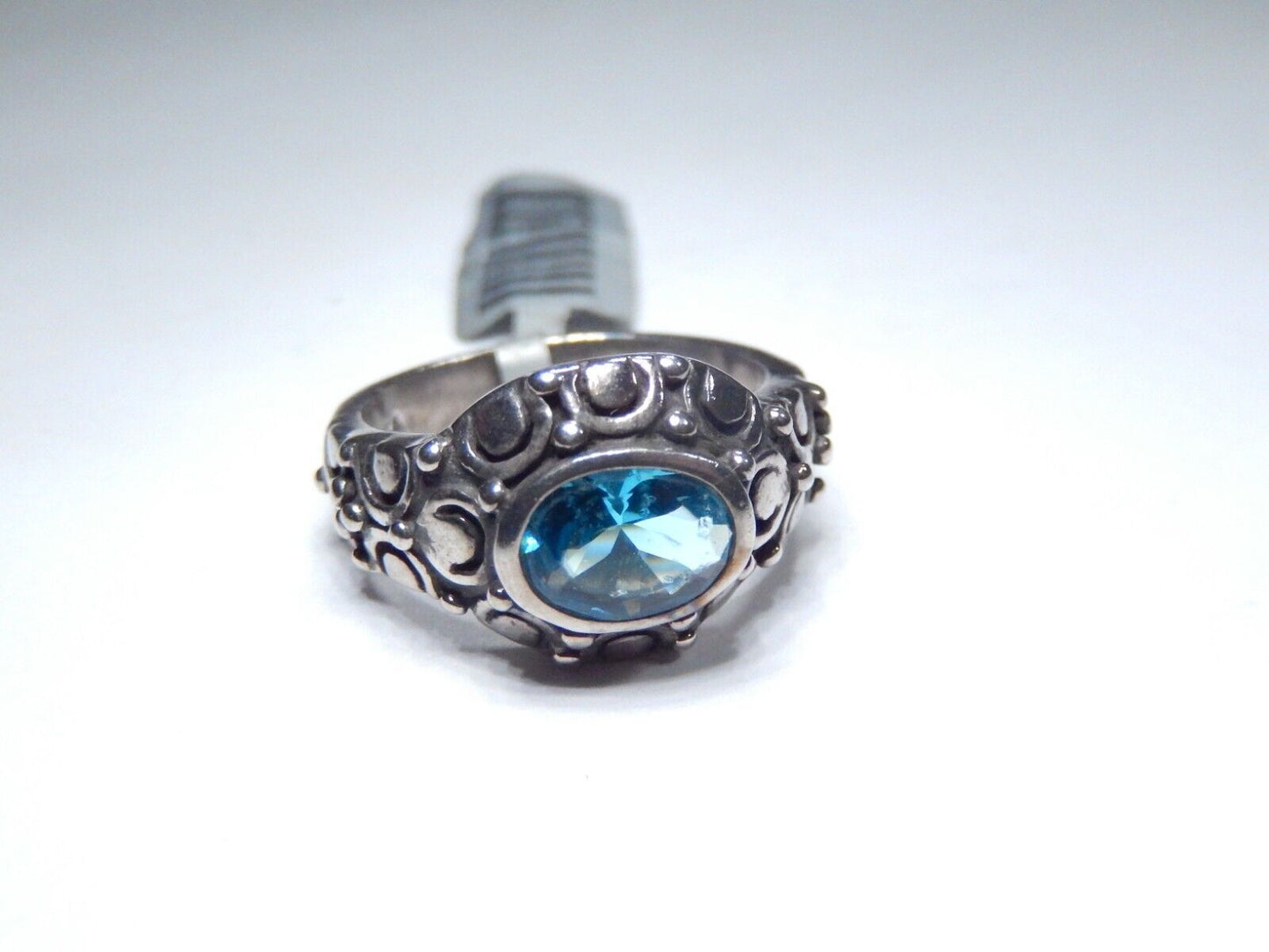 *VINTAGE* 925 Sterling Silver 1.50 CT Blue Topaz Victorian Cocktail Ring Sz 7