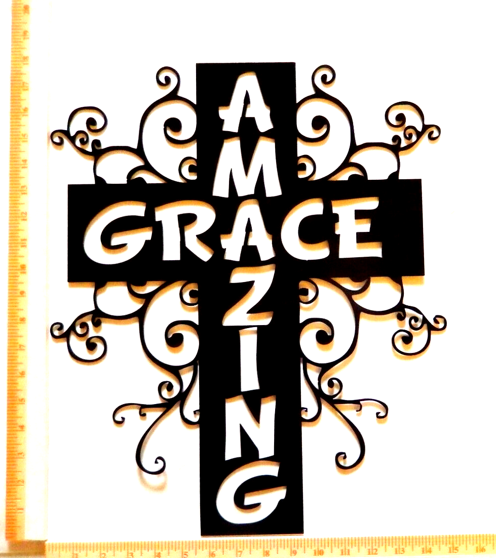 *NEW* 14ga. Amazing Grace Cross -18" x 13.5" -Metal Wall Art Black Powder Coated