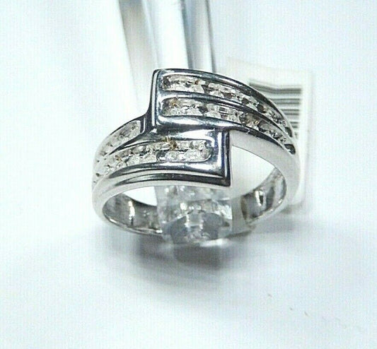 10K White Gold 14mm Wide Channel Set Diamond Bypass Wedding Ring Size 7.25