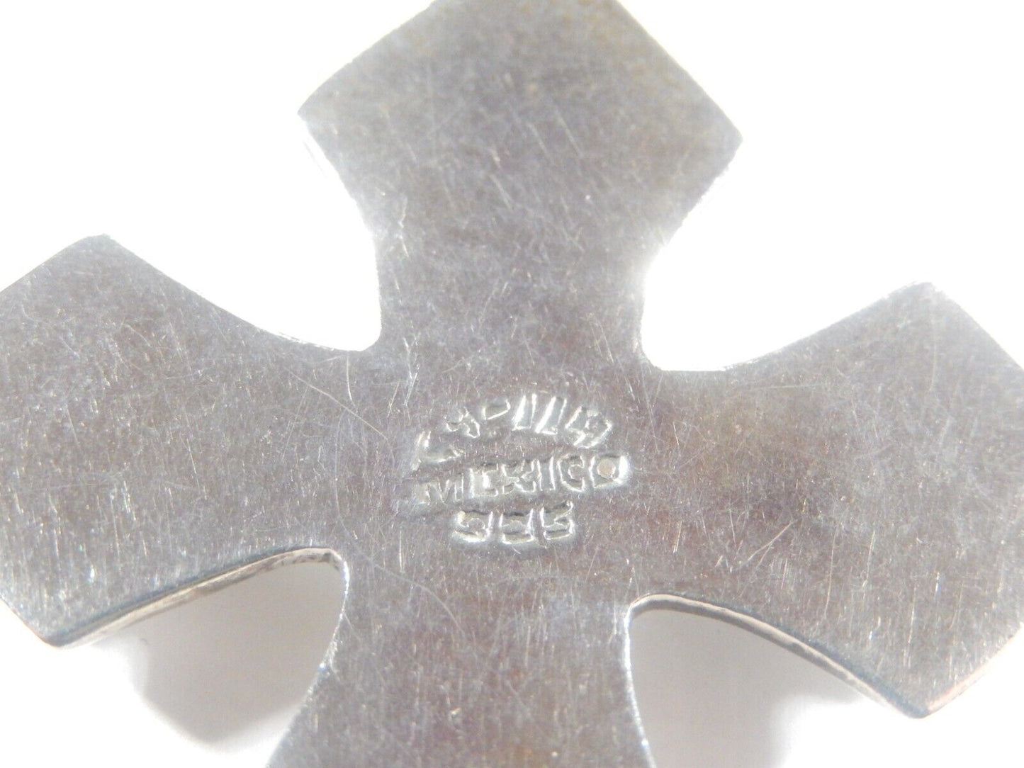 *VINTAGE*   Sterling Silver MEXICO TAXCO Multi Stone  Cross Pendant w/Lg Bail