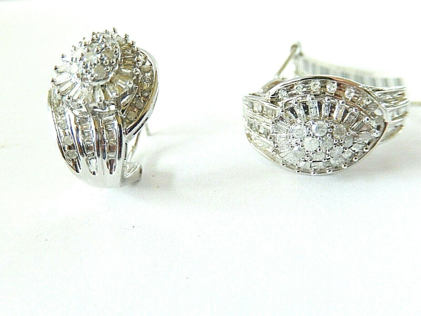 10k White Gold Pear 1.25CT Diamond  Cluster French-Clip Earrings 22mm x 13.5mm