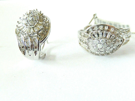 10k White Gold Pear 1.25CT Diamond  Cluster French-Clip Earrings 22mm x 13.5mm