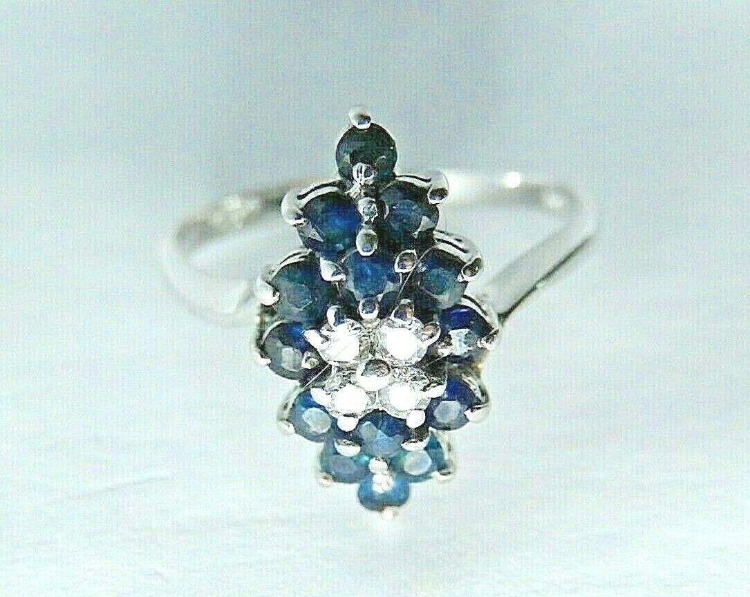 *NEW* Ladies Diamond And Sapphire Ring In 14K White Gold Size 8.5