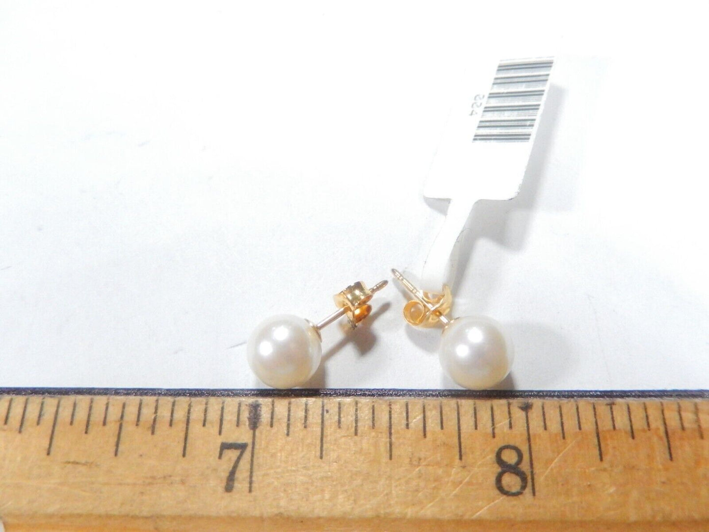 *NWT*  14K Yellow Gold 7.5mm Akoya Round Pearl Ear Stud Earrings