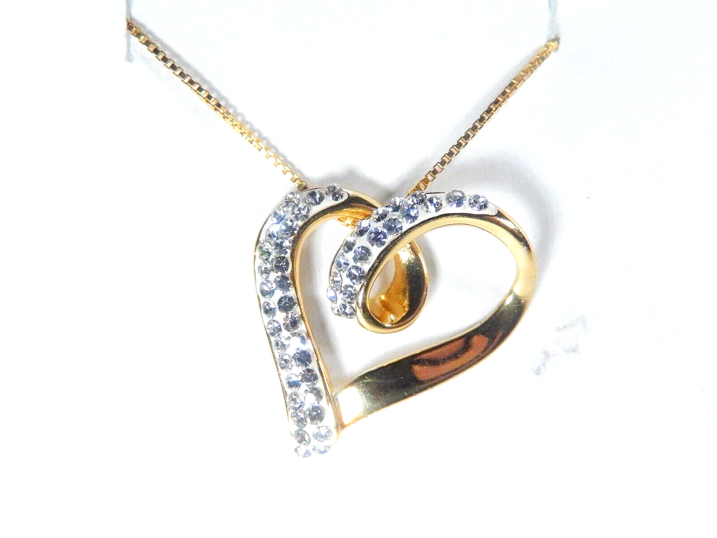 Gorgeous Vermeil 925 Sterling Crystal Floating Heart Slide Pendant w/18" Chain