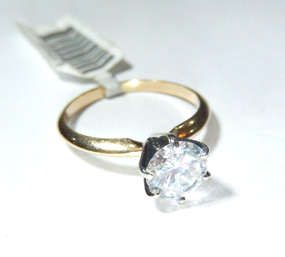 14K Yellow Gold 1.00 CT  CZ Solitaire Engagement Ring Sz 6.25